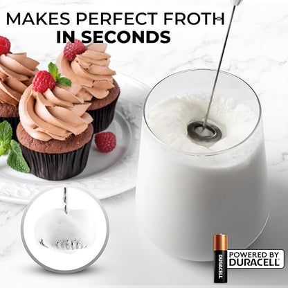Zulay Powerful Milk Frother (4 Duracell Batteries Included) - Handheld Milk Frother Wand Drink Mixer for Coffee - Powerful Milk Foamer for Cappuccino, Frappe, Matcha & Coffee Creamer - Bubblegum