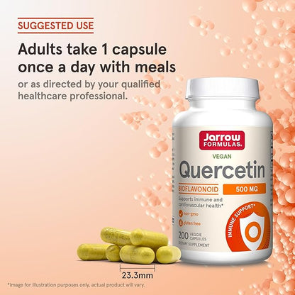 Jarrow Formulas Quercetin 500 mg, Dietary Supplement, Antioxidant Support for Cardiovascular and Immune Health, 200 Veggie Capsules, 200 Day Supply