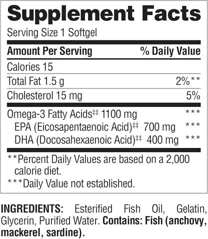 Nature's Wonder Fish Oil 1100 mg Omega-3 Fatty Acids, EPA & DHA for Healthy Joints, Heart, Immune System, 120 Day Supply of Softgels