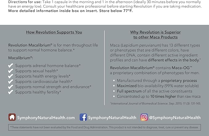 Revolution Macalibrium - Natural Concentrated Gelatinized Maca Supplement to Support Men's Hormone Health, Energy, Strength, Power, and Reproductive Health -120 Vegan Capsules (60 Day Supply)
