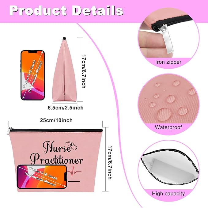 Mxrymvu New Nurse Practitioner Gifts Cosmetic Bag New Nurse Graduation Gifts for Nursing NP Makeup Bag NP Est 2025 Nurse Gifts Nursing Graduate Gifts Nursing Gifts Travel Pouch（Pink）