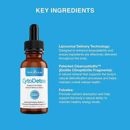 CytoDetox Liposomal Zeolite Clinoptilolite with Fulvates - Supports Cellular Detox & Natural Toxin Removal - Gentle Detoxifier and Binder - 1 oz Bottle