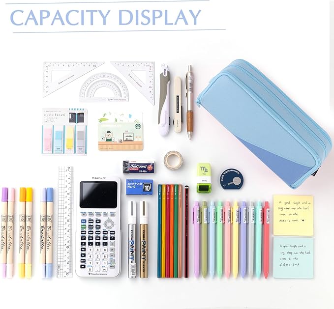 CICIMELON Big Capacity Pencil Case 3 Compartments Pen Pouch Bag Multifunctional Organizer for School Office, Haze Blue