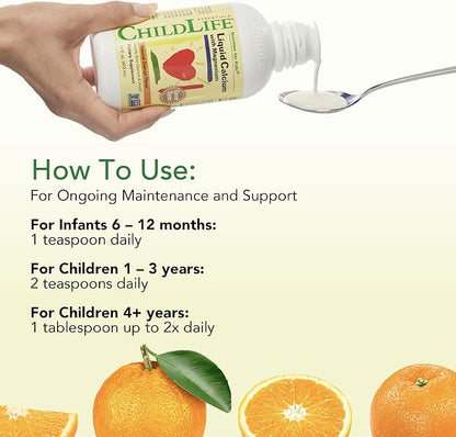 CHILDLIFE ESSENTIALS Liquid Calcium Supplement for Kids - Baby Calcium with Magnesium, Zinc, and Vitamin D3 - Orange Flavor, 16 fl oz (6 Pack)