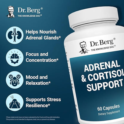 Dr. Berg Adrenal & Cortisol Supplement New Formula - Adrenal Supplement & Cortisol Manager for Mood, Focus and Stress Support - Adrenal Supplements with Ashwagandha Extracts - 60 Capsules 3 Pack