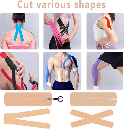 Kinesiology Tape Pro 5 Rolls, 2 Inch High Elasticity Sports Tape Therapeutic Pain Relief–Physio Tape for Muscle Recovery & Joint Support, Waterproof & Hypoallergenic & Breathable–Beige