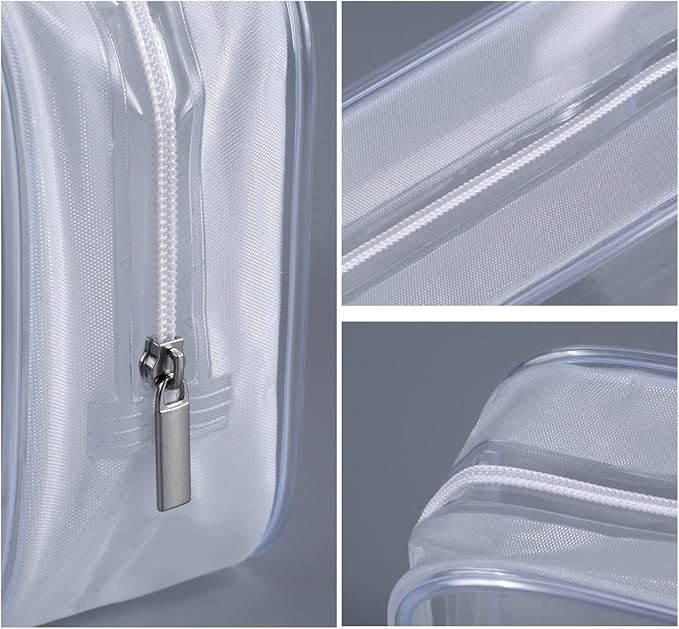5 Pack Clear Plastic Zippered Toiletry Carry Pouch TSA Approved Toiletry Bag Portable Cosmetic Makeup Bag for Vacation, Bathroom and Organizing (White, Small)