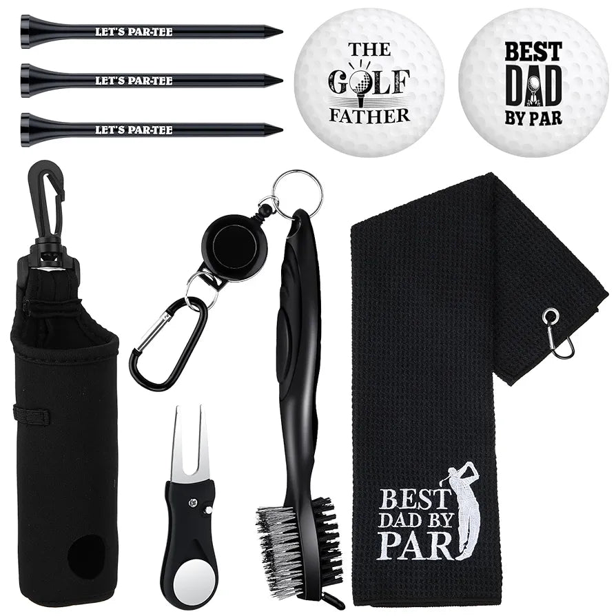 9 Pcs Golf Accessories Kit Golf Club Cleaning Kit Include Microfiber Towel, Cleaner Brush, Ball and Tee Holder, Divot Repair Tool, Ball Bag with Hook for Men Women Gifts