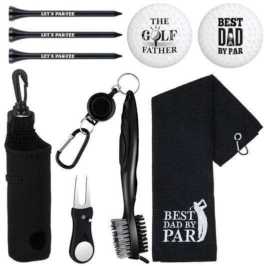 9 Pcs Golf Accessories Kit Golf Club Cleaning Kit Include Microfiber Towel, Cleaner Brush, Ball and Tee Holder, Divot Repair Tool, Ball Bag with Hook for Men Women Gifts