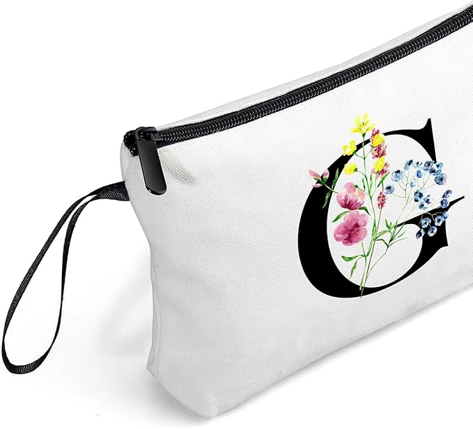 SEAMOON Women Birthday Unique Initial Funny Gifts for Teenage Girl Sister Friends Bridesmaid Personalized Travel Make up Cosmetic Bag with Mirror Valentines Mothers Day Christmas Graduation G