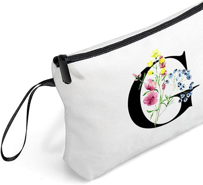 SEAMOON Women Birthday Unique Initial Funny Gifts for Teenage Girl Sister Friends Bridesmaid Personalized Travel Make up Cosmetic Bag with Mirror Valentines Mothers Day Christmas Graduation G