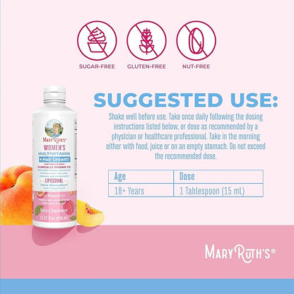 MaryRuth Organics Women's Multivitamin Lustriva Hair Growth Liposomal | Biotin | Vitamin D, B | Clinically Tested for Thicker Hair, Fine Lines, Skin Care | Ages 18 | Hair Vitamins | 15 Fl Oz