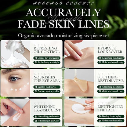6Pcs Avocado Skincare Set, 6-In-1 Hydrating Skincare Gift Kit with Facial Cleanser, Face Toner, Anti-wrinkle Serum, Face Lotion, Face Cream & Eye Cream, Moisturizing Anti-Aging Skin Care Kit