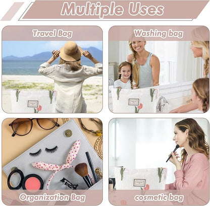 Tulip Makeup Bag Travel Cute Floral Cosmetic Bags for Women Large Embroidery Makeup Pouch Zipper Cosmetic Pouch for Purse Aesthetic Make up Organizer Bag Portable Toiletry Bag