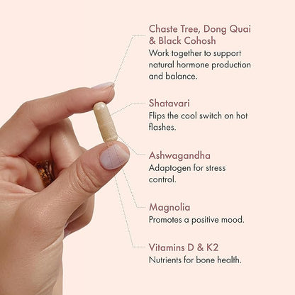 Winged Wellness Hot Momma | Menopause Capsules for Women | Hormone Balance, Hot Flashes, Night Sweats, Sleep, Mood & Bone Health | Chaste Tree, Dong Quai, Black Cohosh, Vitamins D & K-2 | 60ct