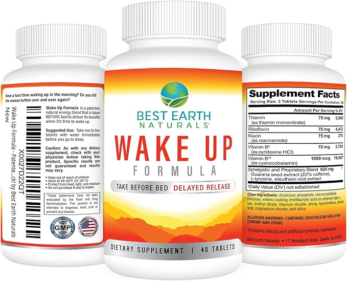 Best Earth Naturals Wake Up Formula, Supplement Delayed Time Release Energy 40 Count