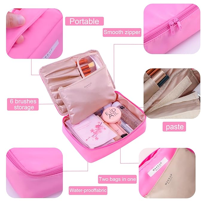 Travel Makeup Bag Cosmetic Bag Makeup Bag Toiletry bag for women and men (Light pink)