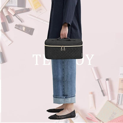Teamoy Travel Makeup Brush Case, Makeup Train Organizer Bag with Handle for Makeup Brushes(up to 8-inch) and Essentials, Large, Black(BAG ONLY)