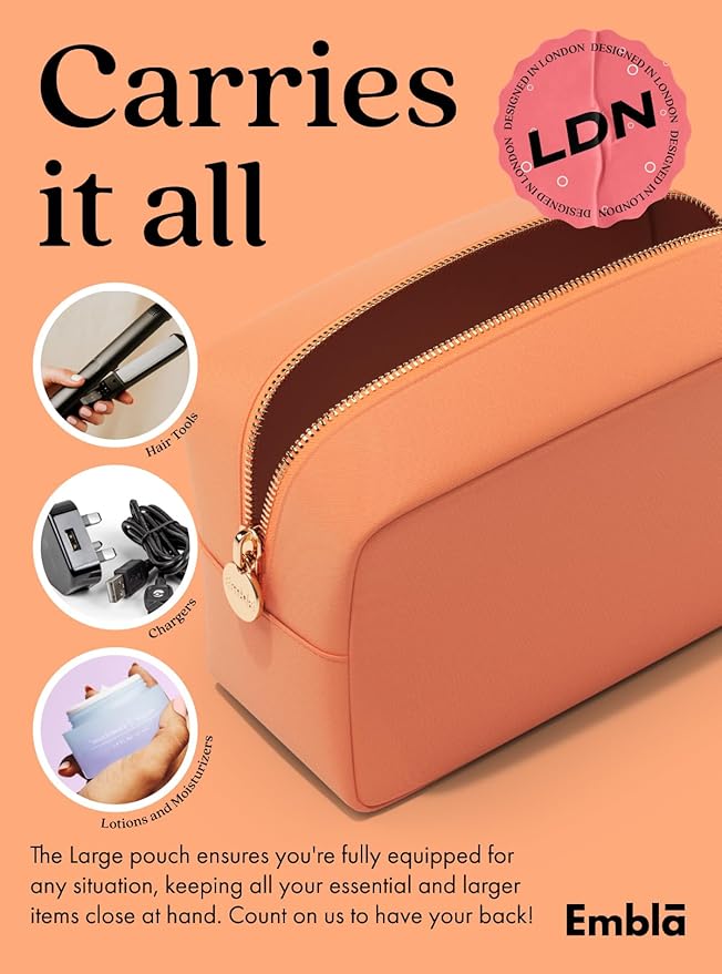Embla Makeup Bag Travel Cosmetics Pouch and Toiletry Bag, Nylon Zipper Pouch Purse, Cute Make Up Organizer Storage Tote for Women Girls, Waterproof Travel Skincare Case, Large Makeup Bags, Apricot