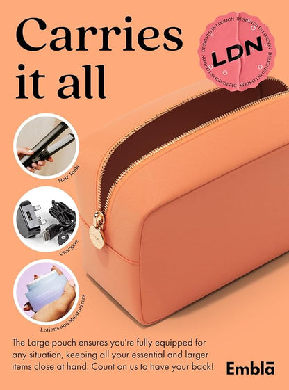 Embla Makeup Bag Travel Cosmetics Pouch and Toiletry Bag, Nylon Zipper Pouch Purse, Cute Make Up Organizer Storage Tote for Women Girls, Waterproof Travel Skincare Case, Large Makeup Bags, Apricot