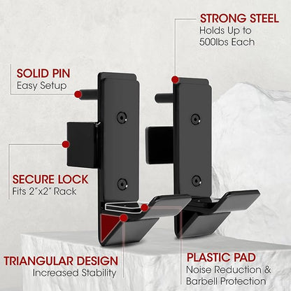 Yes4All Power Rack J-Hooks & Attachments – Heavy Duty Barbell Holders Compatible with 2x2 & 3x3 Power Racks for Home Gym
