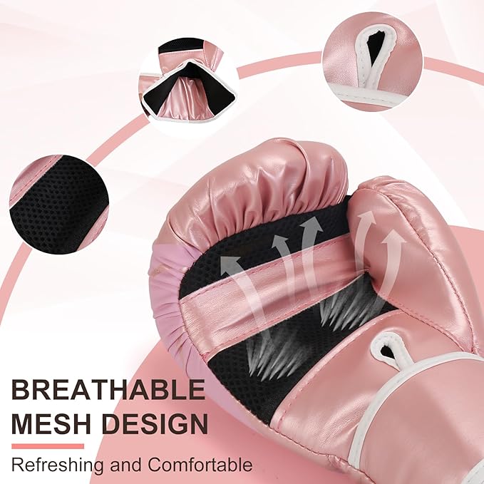 Pro Style Boxing Gloves Punching Bag Gloves for Women, PU Leather Gloves for Training Muay Thai, Sparring, Fighting Kickboxing,Heavy Punching Bag Gloves for Ladies