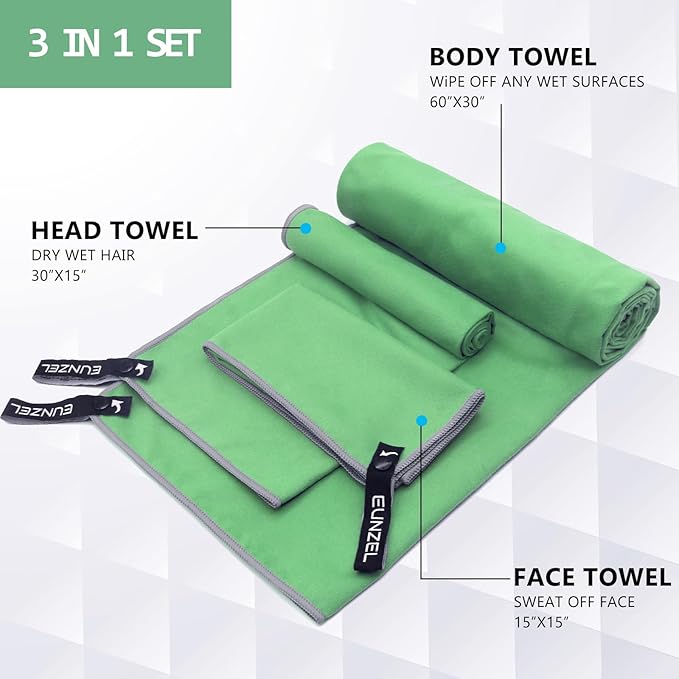 Eunzel Quick Dry Camping Towel 3 Size 1 Pack,Fast