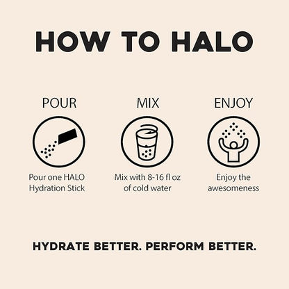 Halo Hydration - Electrolyte Drink Mix | Hydration Powder Packets | Pina Colada Flavor – for Sports and Cycling | Easy Open Single Serving Stick | 12 Sticks