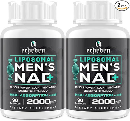 2000MG NAD+ Supplement for Men, Liposomal NAD+ for Cellular Energy, Brain, Muscle, Repair, 5-in-1 Formula NAD+, 99% Absorption, NAD+ Supplement Pure Organic, Made in USA, 180 Vegan Capsules