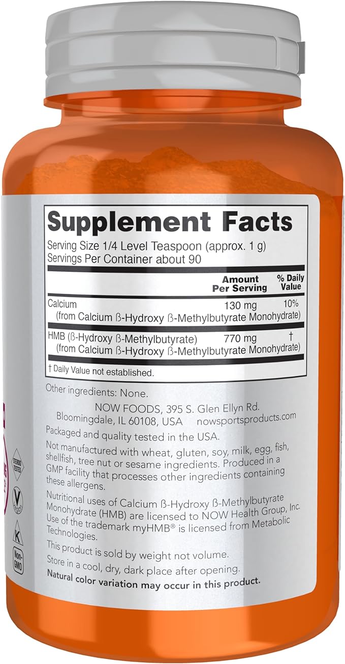 NOW Foods Sports Nutrition, HMB (β-Hydroxy β-Methylbutyrate)Powder, Sports Recovery*, 90 Grams