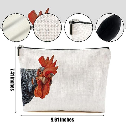 Chicken Themed Gifts Makeup Bag Rooster Cosmetic Bag Chicken Gifts for Women Girls Friend Farmer Coworker Farm Animals Travel Organizer Zipper Pouch Graduation Birthday Friendship Gifts