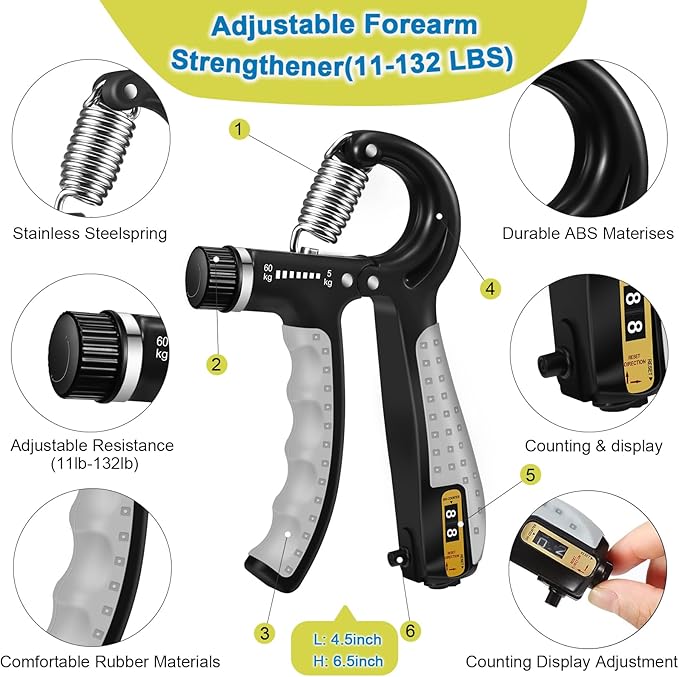 Grip Strength Trainer Kit 6 Pack with Finger Exerciser