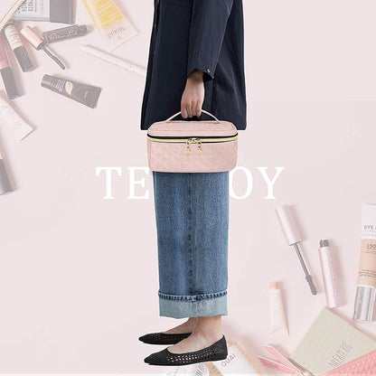 Teamoy Travel Makeup Brush Case, Professional Cosmetic Artist Organizer Case with Handle for Makeup Brushes(up to 7-inch) and Essentials, Small, Misty Rose(BAG ONLY)