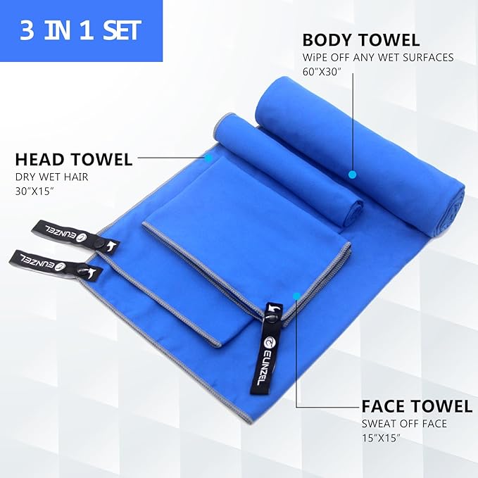 Eunzel Quick Dry Camping Towel 3 Size 1 Pack,Fast
