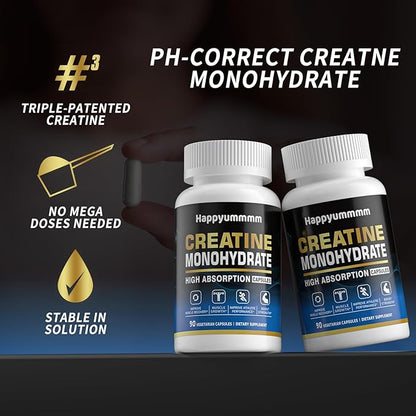 Creatine Monohydrate Capsules - Micronized Creatine Monohydrate, Creatine Pills - 3 Creatine Capsules per Serving, 2500mg, Gluten Free, 90 Capsules.