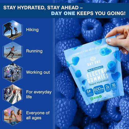 Electrogummies Blue Raspberry - Electrolyte Gummies for Runners, Athletes, Daily Use - Hydration Gummies with Essential Electrolytes - Hydration Alternative to Powders, Tablets, Chews - 60 Gummies