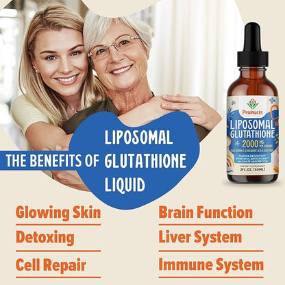 2000MG Liposomal Glutathione Liquid, 98% Absorption, Glutathione Liquid Supplement, Active Form L- Glutathione, Powerful Antioxidant Non-GMO for Immune System, Aging Defense, Detox, 2 FL.OZ