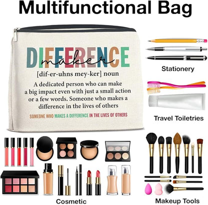 Difference Maker Gifts Makeup Bag Appreciation Gifts for Leader Boss Staff Mentor Coworker, Thank You Gifts Difference Maker Definition Cosmetic Bag Zipper Makeup Pouch