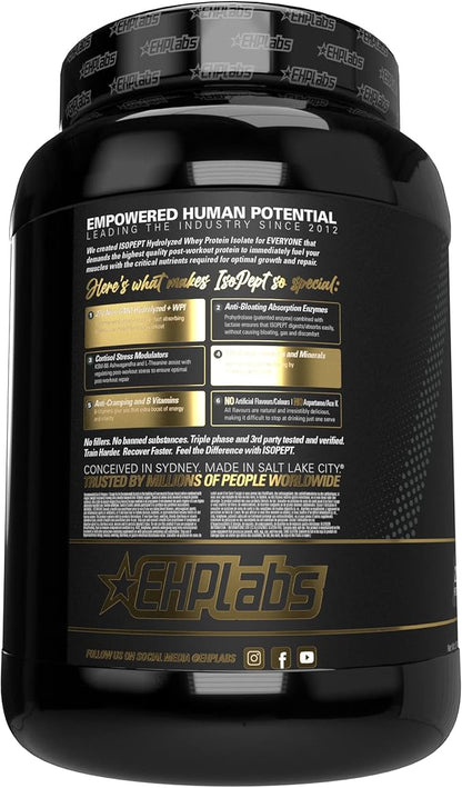 IsoPept Hydrolyzed Whey Protein Powder by EHPlabs - 100% Whey Protein Isolate & Hydrolysate, 27g of Protein, Non-GMO, Gluten Free, Fast Absorbing, Easy Digesting, 27 Serves (Chocolate Decadence)