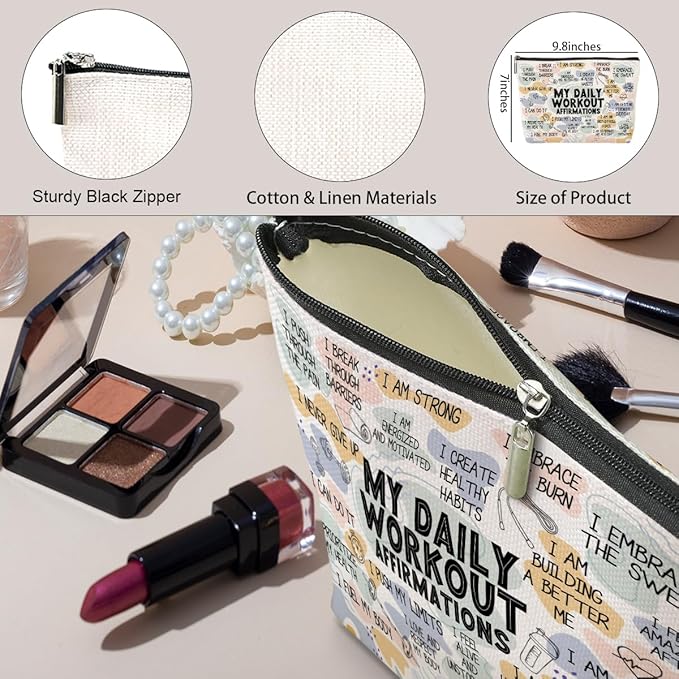 Daily Affirmations for Women Makeup Bag Workout Gifts for Women Encouragement Inspirational Mental Health Gifts for Female Friend Coworker Birthday Friendship Mothers Day Nurse Day Travel Toiletry Bag