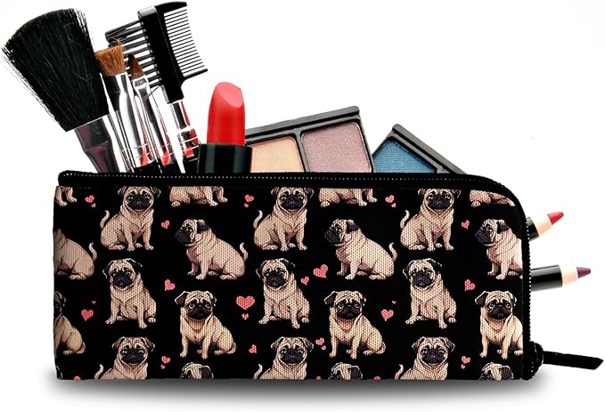 Pug Dog Makeup Bag for Purse - 2Pcs Cosmetic Bags Travel Toiletry Bags for Women Makeup Organizer Zipper Pouch