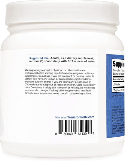 TransformHQ L-Glutamine Powder, 500G, 100 Servings - Gluten Free, Non-GMO
