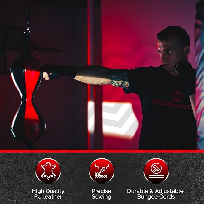 Boxerpoint Bag for Boxing - Premium Punching Bags - Durable PU Leather & Adjustable Cords Double Ended Punching Bag, Speed Bags for Adults & Kids, Boxing Equipment
