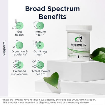 Designs for Health ProbioMed 50 - Probiotics for Digestive Health - 10 Strains with Lactobacillus acidophilus Probiotic + Lactobacillus rhamnosus - Gut Health + Immune Support Supplement (30 Caps)