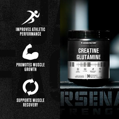 Creatine + Glutamine - Creatine Supplement with L-Glutamine for Muscle Recovery, Muscle Growth, Increased Strength, Enhanced Energy Output, and Gut Health - 30 Servings, Unflavored