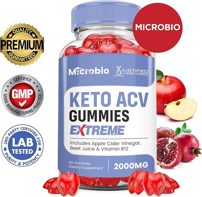 Microbio Keto ACV Gummies Extreme 2000MG Micro Bio Keto Gummies Apple Cider Vinegar Formulated with Pomegranate Beet Juice Powder B12 Vegan Non GMO 60 Gummys