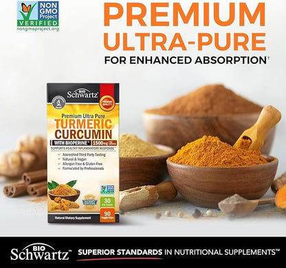 Turmeric Curcumin with Black Pepper Extract 1500mg - High Absorption Ultra Potent Turmeric Supplement with 95% Curcuminoids and BioPerine - Non GMO Tumeric Capsules for Joint Support - 90 Capsules