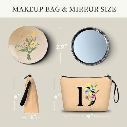 SEAMOON Women Birthday Maid of Honor Monogrammed Gifts for Bride Bridesmaid Sister Friend Her Teacher Makeup Cosmetic Bag with Mirror Mothers Day Christmas Graduation D