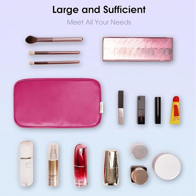 Wandering Nature Makeup Bag for Purse Cosmetic Bags for Women Make Up Organizer Travel Pouch Pencil Case with Slip-in Pockets Vegan Leather(patent pending)
