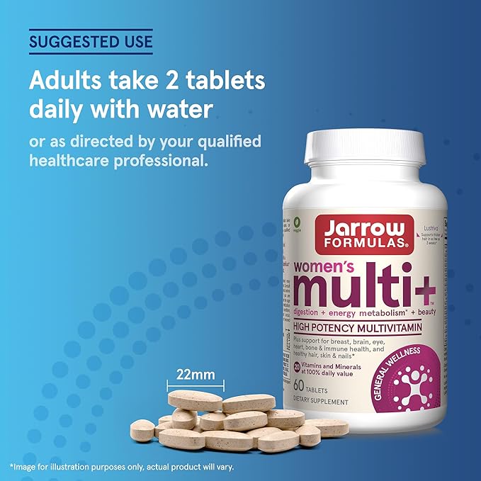 Jarrow Formulas Women's Multi+ Lustriva Hair Growth for Women, Vitamin A, D, Zinc & Lutein, 60 Tablets, 30 Day Supply